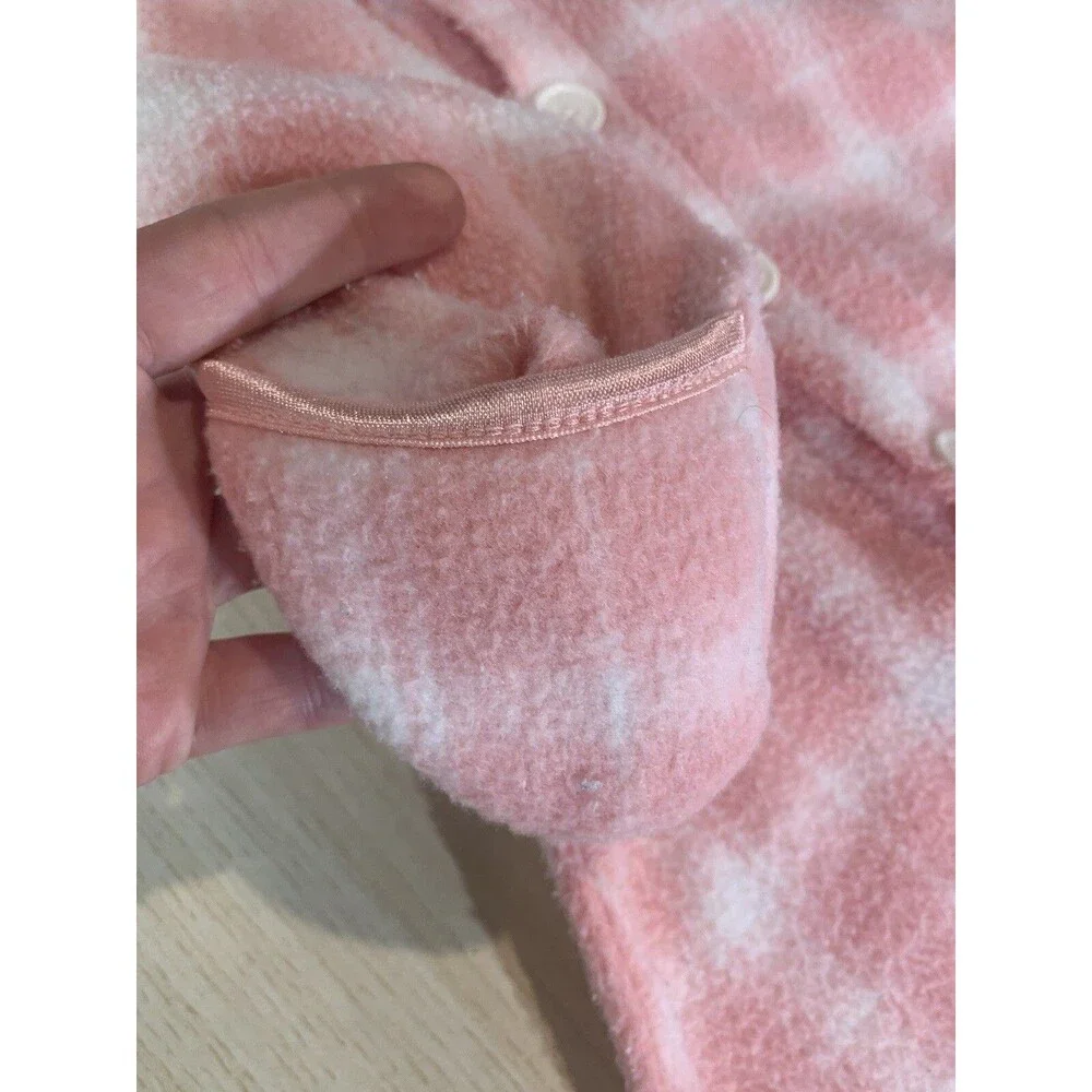 Vintage Lullaby Club Fleece Baby Bunting Bodysuit Size 6-9 Mo Pink Plaid Print